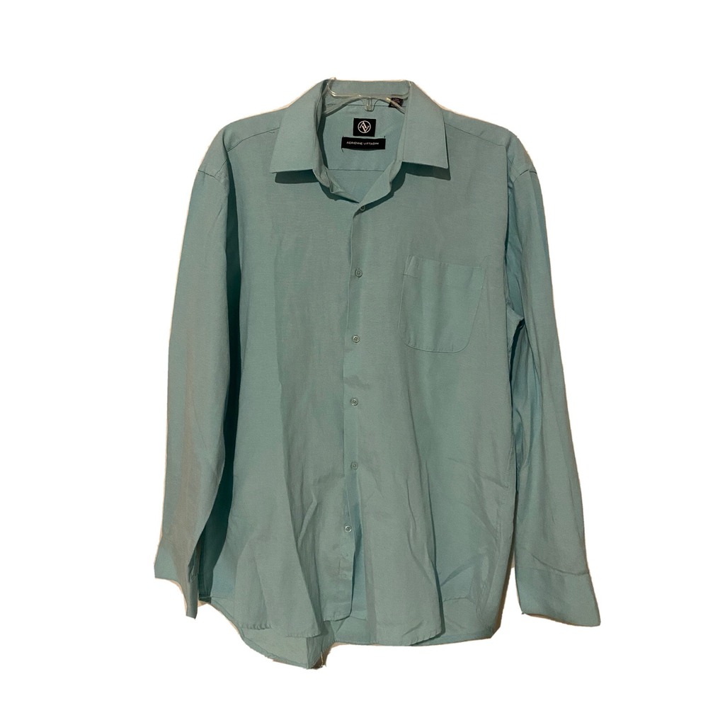 Adrienne Vittadini Mens Dress Shirt Teal‎ Size L 16 34/35 Button Down